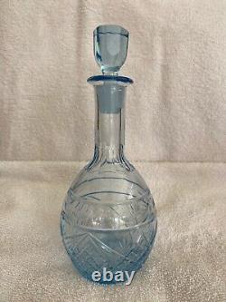 Vintage Cut Crystal Decanter with Stopper Light Blue Petite