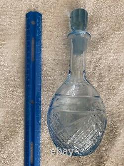 Vintage Cut Crystal Decanter with Stopper Light Blue Petite