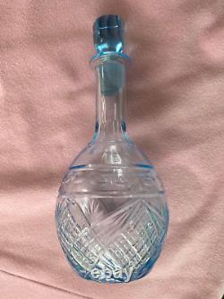 Vintage Cut Crystal Decanter with Stopper Light Blue Petite