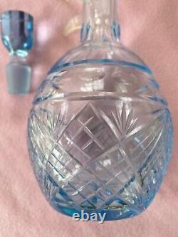 Vintage Cut Crystal Decanter with Stopper Light Blue Petite