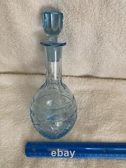 Vintage Cut Crystal Decanter with Stopper Light Blue Petite