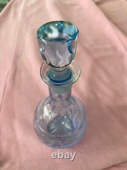 Vintage Cut Crystal Decanter with Stopper Light Blue Petite