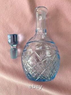 Vintage Cut Crystal Decanter with Stopper Light Blue Petite