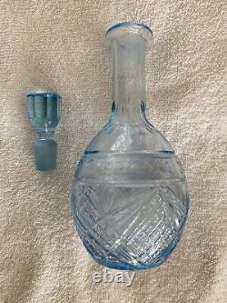 Vintage Cut Crystal Decanter with Stopper Light Blue Petite