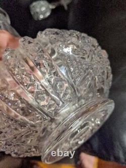 Vintage Cut Crystal Glass Decanter Set With 6 Shot Glasses Etched Bar Glassware