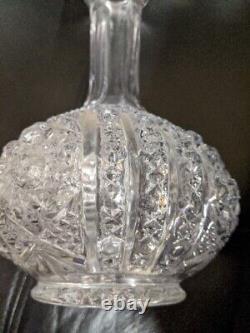 Vintage Cut Crystal Glass Decanter Set With 6 Shot Glasses Etched Bar Glassware