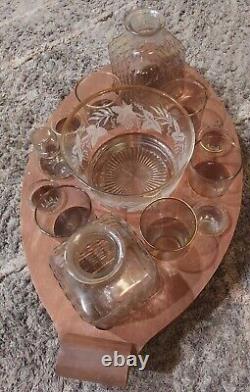 Vintage- Cut Glass Liquor Decanters- With Glasses and Serving Tray