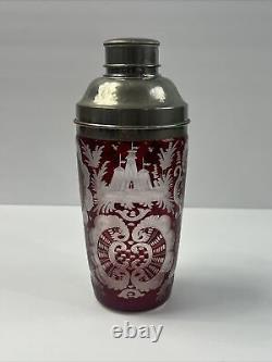 Vintage Cut Glass Ruby Red to Clear Cocktail Shaker Bohemian Nice RARE PATTERN