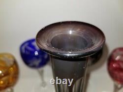 Vintage Cut to Clear Crystal Decanter 6 Wine Glasses/Hocks Set Bohemian EUC