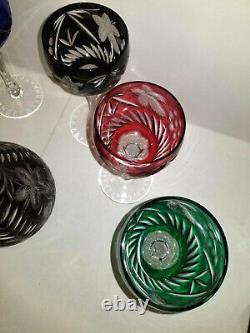 Vintage Cut to Clear Crystal Decanter 6 Wine Glasses/Hocks Set Bohemian EUC