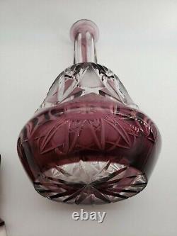 Vintage Czech Bohemian Amethyst Cut to Clear Crystal Glass Decanter, 13 Tall