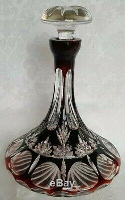 Vintage Czech/Bohemian Cased Ruby Red Cut To Clear 10 1/2 Ships Decanter