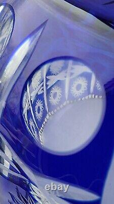 Vintage Czech Bohemian Cobalt Blue Cut to Clear Lead Crystal Glass Bowl RARE