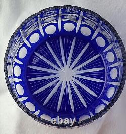 Vintage Czech Bohemian Cobalt Blue Cut to Clear Lead Crystal Glass Bowl RARE