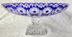 Vintage Czech Bohemian Cobalt Blue Lead Crystal Cut To Clear Heavy Pedestal Bowl