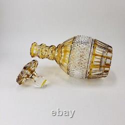 Vintage Czech Bohemian Crystal Amber Gold Cut to Clear Decanter and Stopper