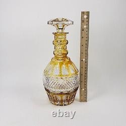 Vintage Czech Bohemian Crystal Amber Gold Cut to Clear Decanter and Stopper