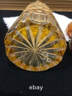 Vintage Czech Bohemian Cut to Clear Amber Decanter 17 Star and Full Moon