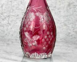Vintage Czech Bohemian Ruby Cut to Clear Crystal Glass Wine Decanter