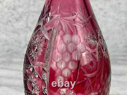 Vintage Czech Bohemian Ruby Cut to Clear Crystal Glass Wine Decanter