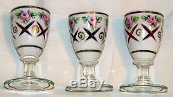 Vintage Czech Bohemian White Cased Cut to Cranberry Decanter and 6 Glasses Used