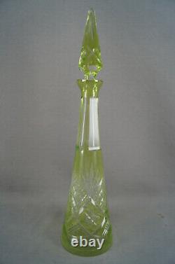 Vintage Czech Bohemian Yellow Green Cut to Clear Crystal Decanter