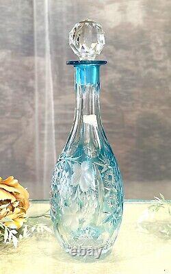 Vintage Decanter Crystal Cut to Clear Aqua Blue Nachtmann Traube Germany