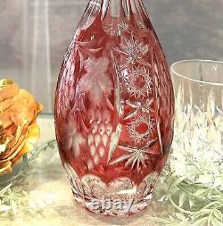 Vintage Decanter Crystal Cut to Clear Cranberry Red Nachtmann Traube Germany