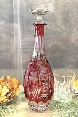 Vintage Decanter Crystal Cut to Clear Cranberry Red Nachtmann Traube Germany