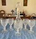 Vintage Diamond Cut Glass Decanter Md 1975 Mogen David Set With Matching Glasses