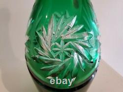 Vintage Dresden Emerald Green Cut To Clear 24% Pbo Lead Crystal Decanter 15 1/2