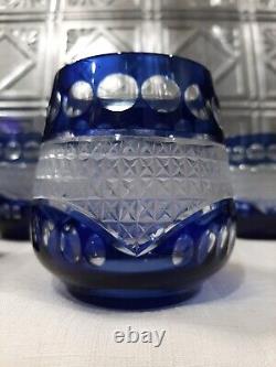 Vintage Edo Kiriko Glass Cobalt Blue Cut to Clear Decanter Set, Rare Elegant Col