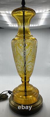 Vintage Egermann Czechoslovakia Cut To Clear Amber Bohemian Glass Table Lamp