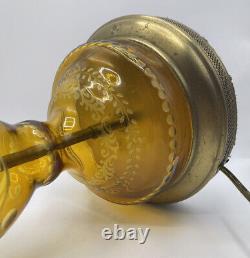 Vintage Egermann Czechoslovakia Cut To Clear Amber Bohemian Glass Table Lamp