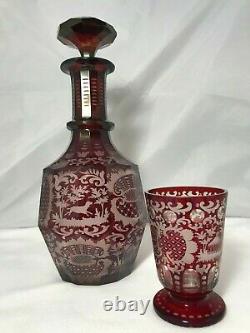 Vintage Egermann Ruby Red Bohemian Czech Cut To Clear Art Glass Decanter 13