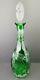 Vintage Emerald Green Cut To Clear Crystal Glass Decanter With Faceted Stopper