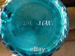 Vintage Empoli Italian Art Rare Teal Blue Decanter Genie Bottle Diamond Cut