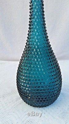 Vintage Empoli Italian Art Rare Teal Blue Decanter Genie Bottle Diamond Cut