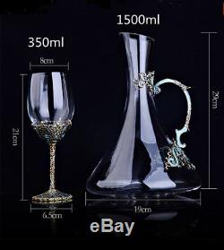 Vintage Enamel Swarovski Crystal Cups Red Wine Glass Decanter Set Goblet Gifts