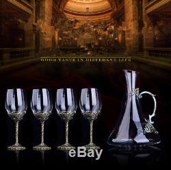 Vintage Enamel Swarovski Crystal Cups Red Wine Glass Decanter Set Goblet Gifts