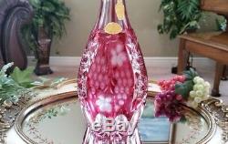 Vintage German 14-1/2 Cranberry Cut to Clear Crystal Decanter, with Label