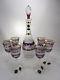 Vintage German Amethyst Cut To Clear Crystal Glass Decanter Set W 6 Wine Goblets