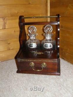 Vintage Gold plated Twin Tantalus with Cut Glass Decanters & Glass Compartment
