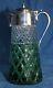 Vintage Green Clear Syrup Pitcher Claret Decanter Silver Plate Cut Pressed Glass