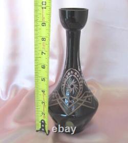 Vintage Hand Cut Dark Ruby Crystal Glass Carafe Decanter Vase