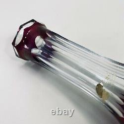Vintage Heavy 50s 60s Bohemian Czech Glass Cut Crystal Decanter Cranberry Clear
