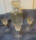 Vintage, Heavy Crystal Decanter & 3 Piece Set Of Fine Crystal Cut Glasses