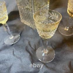 Vintage, Heavy Crystal Decanter & 3 Piece Set Of Fine Crystal Cut Glasses