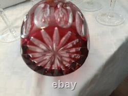 Vintage Hungarian 24% Lead Crystal Cut to Clear Decanter 12 Glasses G1