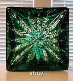 Vintage Hungarian Hand Made Hand Cut Cut to Clear Emerald Green Crystal Decanter